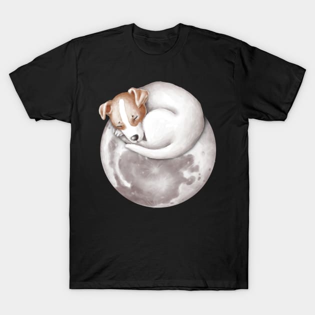 Cute puppy sleeping on the moon. T-Shirt by CaptainPixel